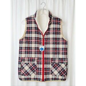 Nordic Fleece Lillesand Reversible Red Plaid Quilted Ultra Soft Sherpa Zip Vest